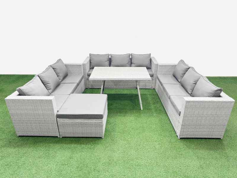 Image of Fimous 10 Seat Patio PE Rattan Garden Furniture with Big Stool Light Grey Light Grey Unisex