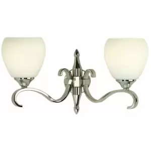 Image of Loops - Luxury Traditional Twin Arm Wall Light Bright Nickel Opal Glass Shade Dimmable