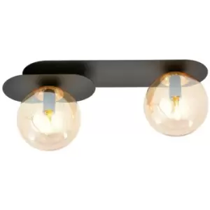 Image of Emibig Plaza Black Globe Ceiling Light with Amber Glass Shades, 2x E14