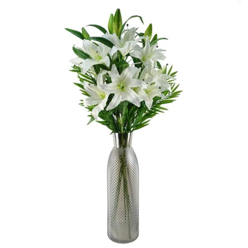 Image of Leaf Leaf 100cm White Lily and Fern Display Glass Vase White