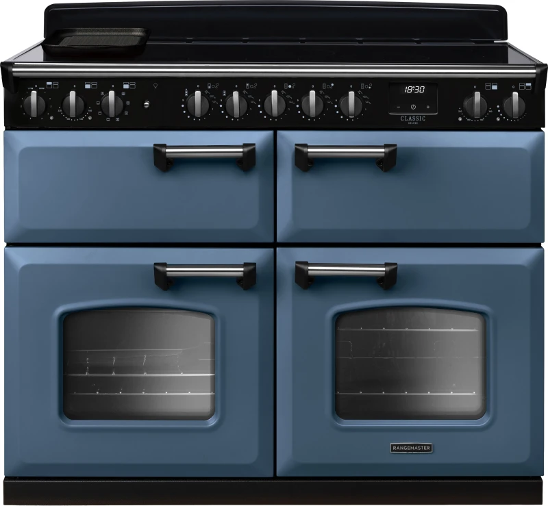 Image of Rangemaster CLDLB110EIPSTB/CM1 Classic Deluxe BC 110cm Induction Range Cooker Chrome Trim 14929 - STONE Blue CLDLB110EIPSTB/CM1