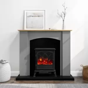 Image of Grey and Wood Two Tone Freestanding Electric Fireplace Suite with Black Stove - Amberglo