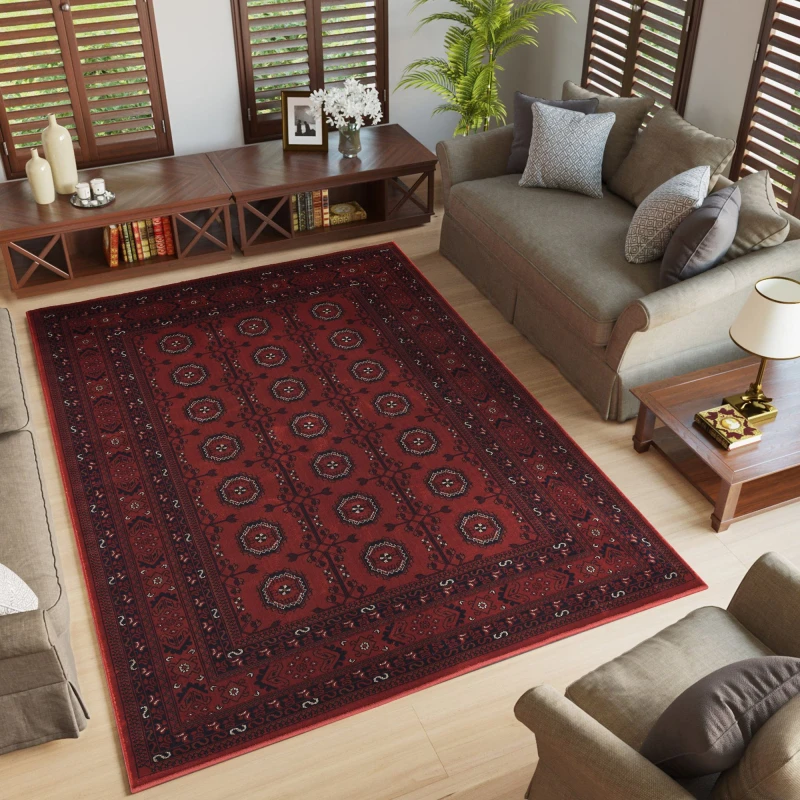 Image of Yasmin Traditional Bukhara Indoor Area Rug Classic Oriental Style Red 160X230 Cm