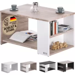 Image of Coffee table with shelf 2 compartments storage space 90x59x48cm scratch-resistant wood 50kg load capacity large living room office sofa side table