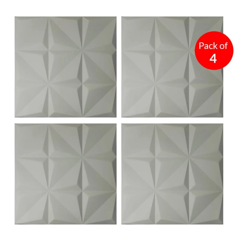 Image of ENER-J 3D Geometric PU Leather Wall Panels Cream 600x600mm Pack of 4 in Silver Silver Unisex