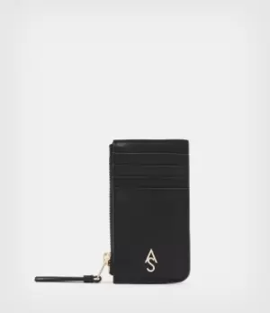 Image of AllSaints Womens Marlborough Leather Cardholder, Black