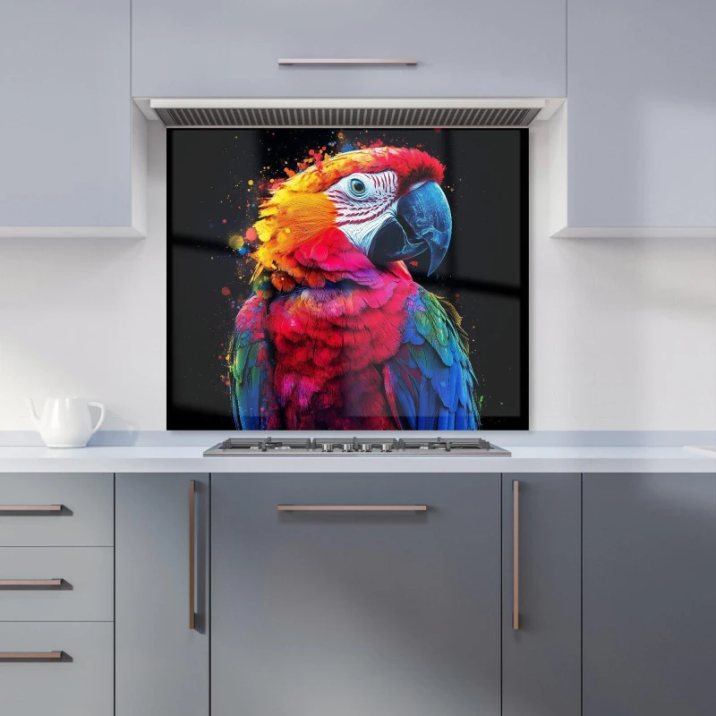 Image of Warren Reed - Designer Vivid Parrot in a Splash of Colour Kitchen Splashback Size: 600mm x 750mm Multicolor Unisex 600mm x 750mm