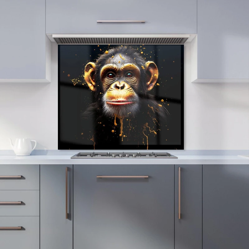Image of Warren Reed - Designer Splashart Cheeky Chimp Face Kitchen Splashback in Orange Size: 900mm x 750mm Orange Unisex 900mm x 750mm