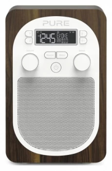 Image of Pure Evoke H2 DABFM radio with wood casing and alarm.