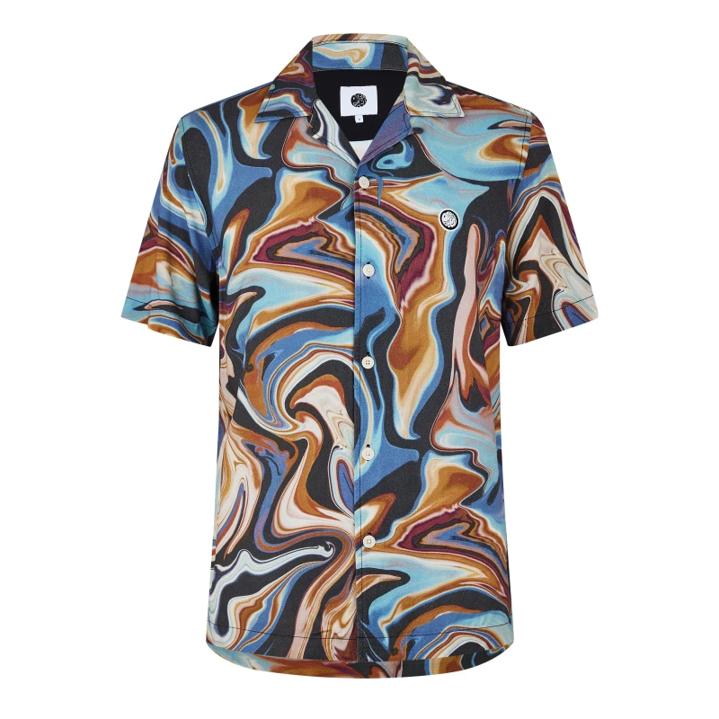 Image of Pretty Green Mens Sundown Short-Sleeve Patterned Shirt Blue male Small