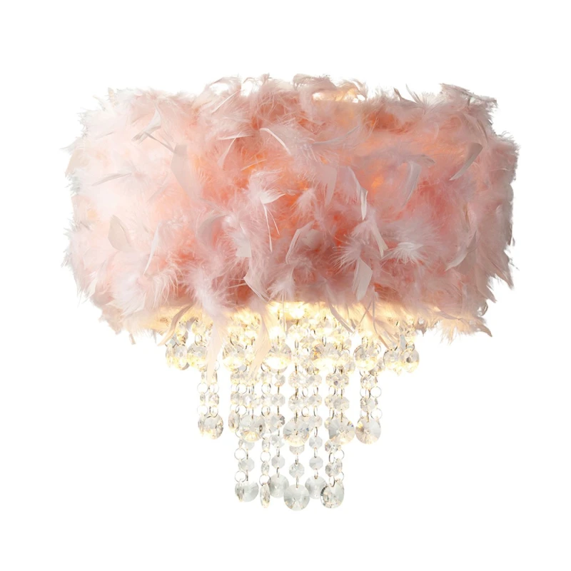 Image of Happy Homewares Feather Pendant Light Shade with Transparent Acrylic Droplets in Pink Pink Unisex
