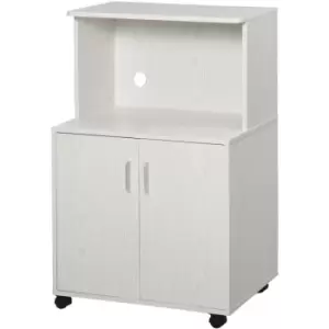 Image of Homcom - Kitchen Storage Unit Microwave Cart Trolley w/ Cabinet Wheels Shelf White