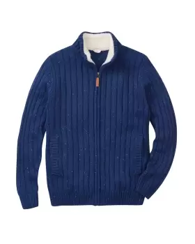 Image of Cotton Traders Sherpa Trim Cardigan in Blue
