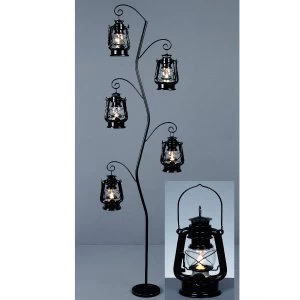Image of Premier Decoration Ltd Premier Lantern Tree Stand with 5 LED Hurricane Lamps