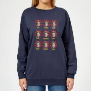 Image of Elf Faces Womens Christmas Sweatshirt - Navy - M