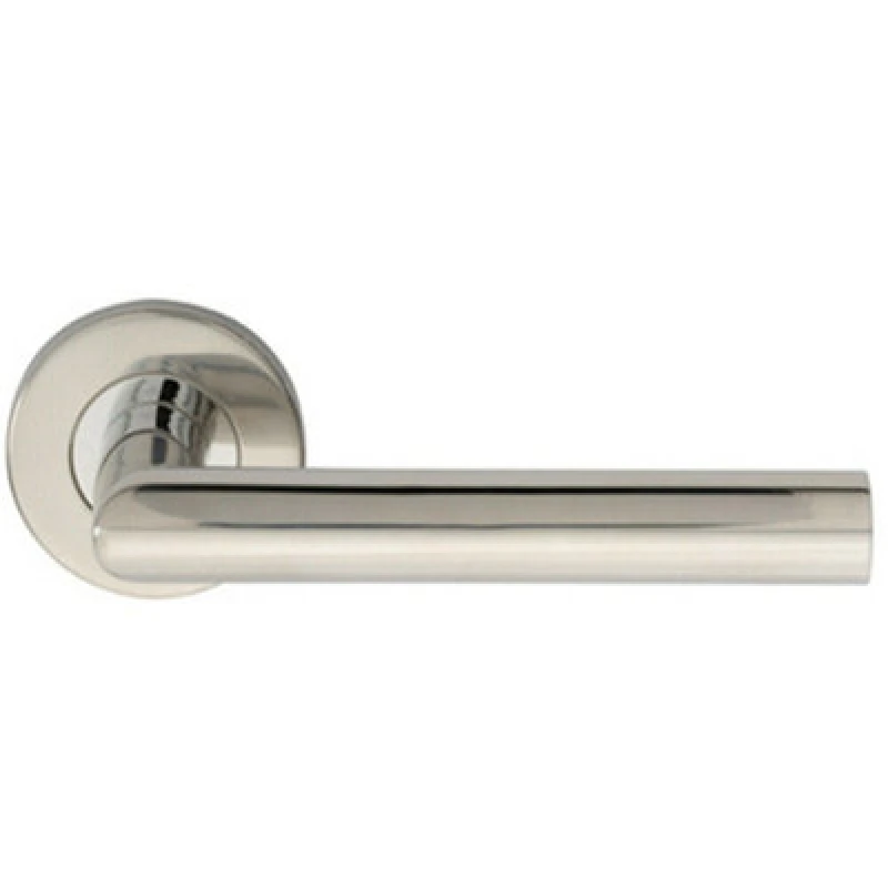Image of Loops PAIR Straight Mitred Bar Handle on Round Rose Concealed Fix Polished Steel Metallics