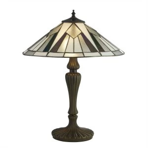 Image of 2 Light Tiffany Table Lamp Antique Bronze, Black, White, Multi, E27
