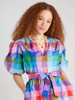 Image of Kate Spade Madras Tie, Neck Top, Blue Multi, S (Uk 8,10)