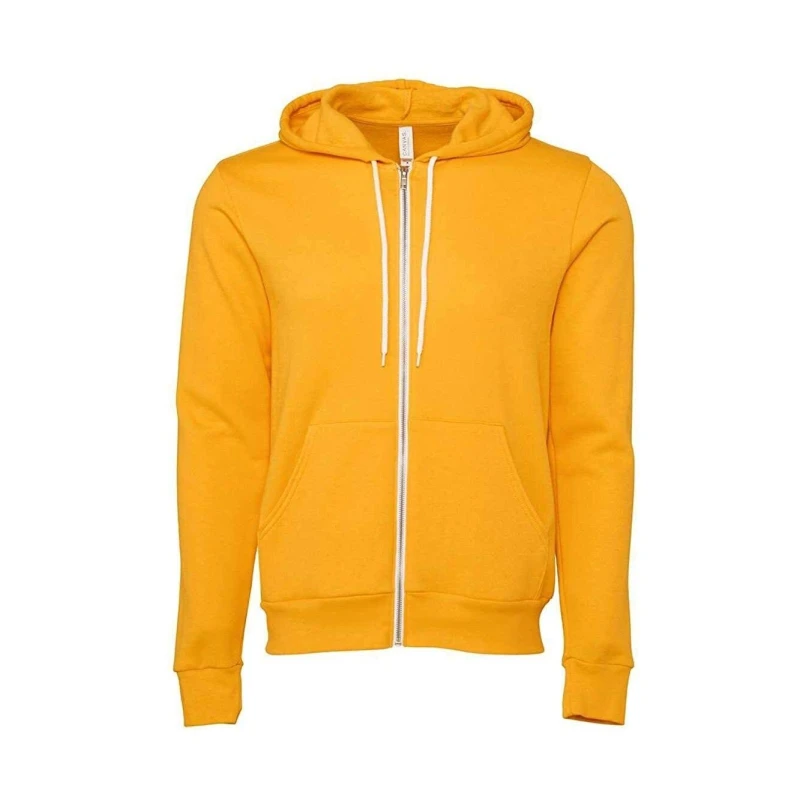 Image of Bella + Canvas Mens Fleece Full Zip Hoodie in Gold Size: 2XL Gold Male 2XL