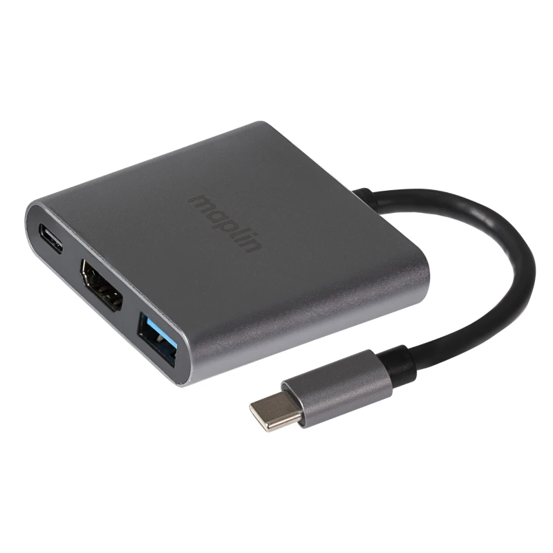 Image of Maplin USB-C Multiport Hub USB-A 3.1 Gen1 HDMI 4K@ 30Hz USB-C PD@ 87W
