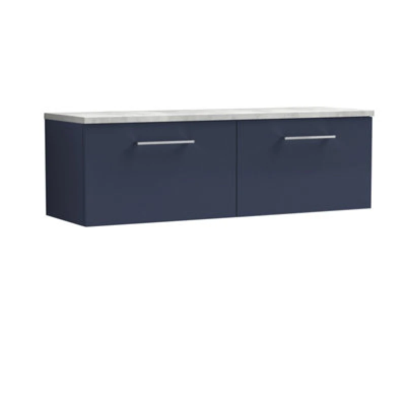 Image of Nuie Arno Wall Hung 2-Drawer Vanity Unit With Laminate Worktop In Bellato Grey, Stylish Counter Top Vanity Unit In Midnight Blue