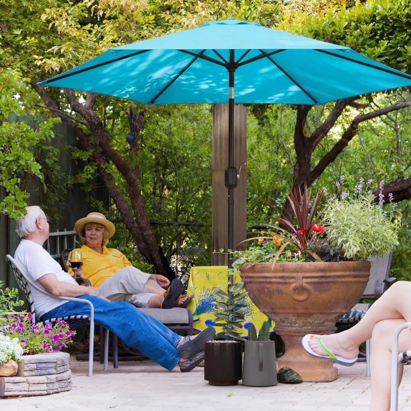 Image of OUTSUNNY 2.6M Garden Parasol Umbrella with Aluminium Pole, Tilt, Crank in Blue Size: 260cm x 100cm Blue Unisex 260cm x 100 cm