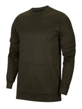 Image of Nike Training Therma Crew Neck Top - Khaki, Size L, Men