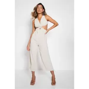 Image of I Saw It First Stone Ring Detail Cut Out Jumpsuit - Brown