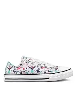 Image of Converse Chuck Taylor All Star Happy Hummingbirds Childrens Ox Trainers, White/Blue, Size 13