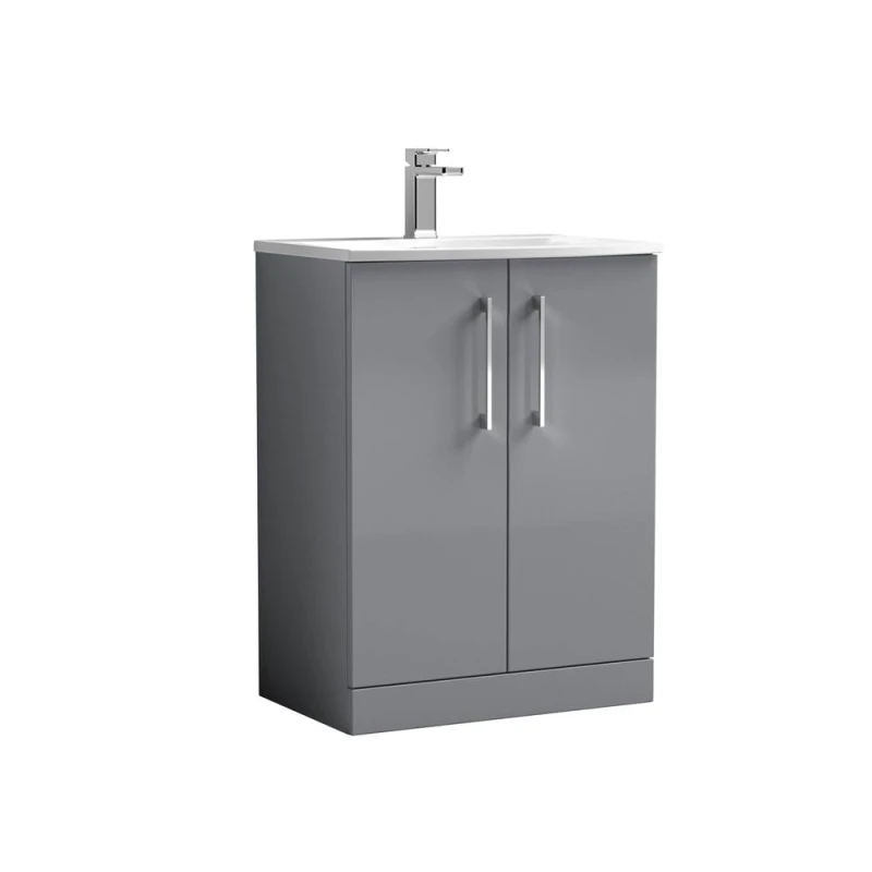 Image of Balterley Bathroom Floor Standing 2 Soft Close Door Vanity Unit, Grey, 600mm in Grey Grey Unisex