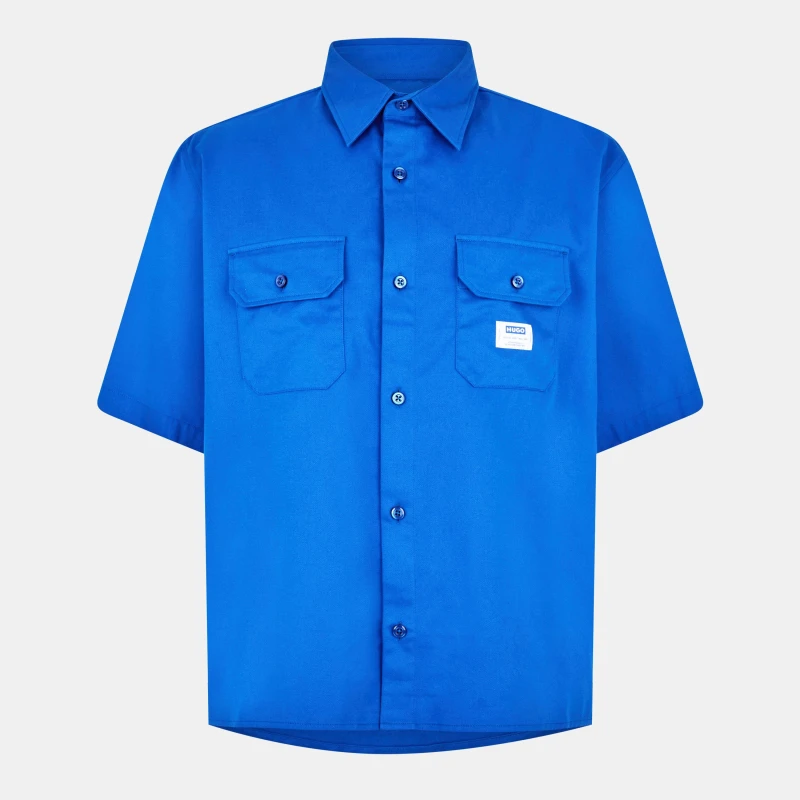 Image of Hugo Mens Ekyno Short-Sleeve Plain Shirt Blue 493 male L