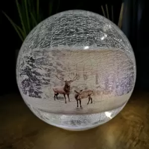 Image of 20cm Battery Operated Twinkling Warm White LED Crackle Effect Ball Christmas Decoration with Reindeer