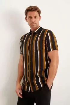 Image of Mens Short Sleeve Black Bowling Stripe Shirt