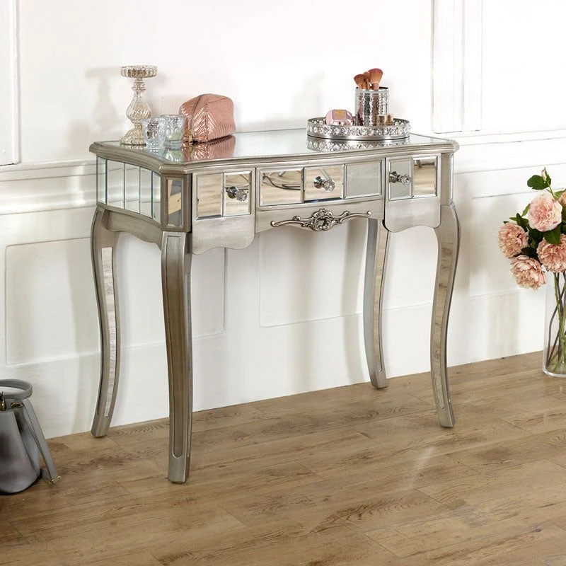 Image of Melody Maison Mirrored Dressing Table - Tiffany Range Silver