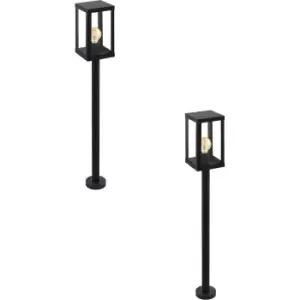 Image of 2 PACK IP44 Outdoor Bollard Light Black Zinc Plated Steel 1x 60W E27 Post