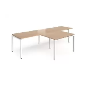 Image of Bench Desk 2 Person With Return Desks 3200mm Beech Tops With White Frames Adapt