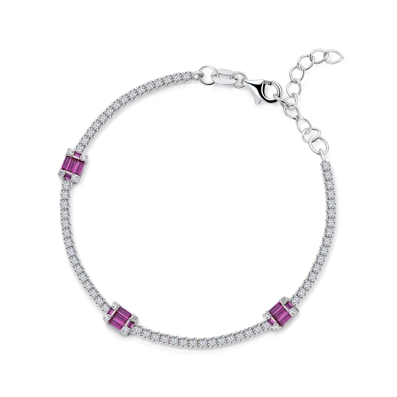 Image of Jewelco London Sterling Silver Red CZ Trilogy Eternity Style Line Bracelet 6>7" - RE42824RB Silver