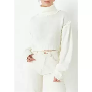 Image of Missguided Roll Neck Plait Detail Crop Jumper - Cream
