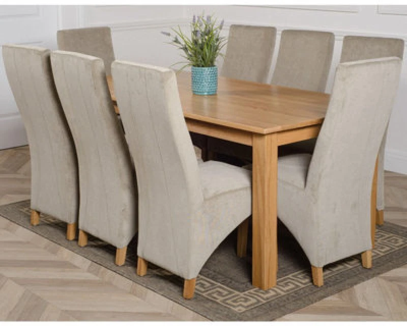 Image of Thats Furniture Oslo 180 x 90cm Large Oak Dining Table & 8 Lola Fabric Chairs in Grey Grey Unisex 180 x 90 cm