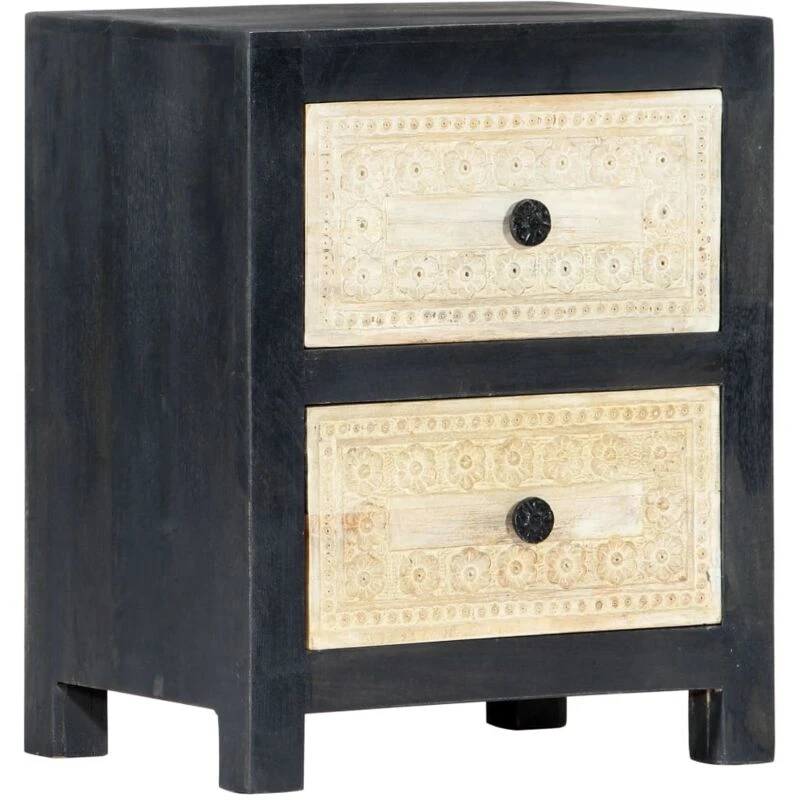 Image of VIDAXL Hand Carved Bedside Cabinet Grey 40x30x50cm Solid Mango Wood Vidaxl 282722