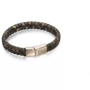 Image of Fred Bennett Stainless Steel Wide Plaited Brown Leather Rose Bracelet B4685