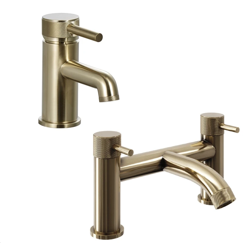 Image of Balterley Lever Handle Mono Basin Tap & Bath Filler Set, Brushed Brass in Metallics Metallics Unisex
