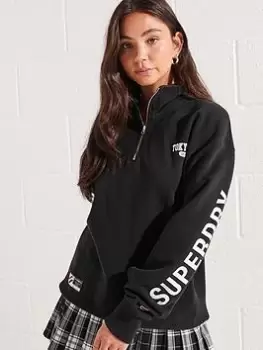 Image of Superdry College Half Zip Sweat - Black, Size Xs/S, Women