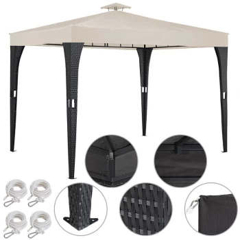 Image of Deuba - Poly Rattan Garden Gazebo 3x3m BBQ Party Tent Pavilion Black Cream Shelter Canopy Sun Shade Wedding Airvent
