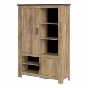 Image of Rapallo 2 Door 5 Shelves Cabinet In Chestnut And Matera Grey