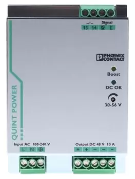 Image of Phoenix Contact QUINT-PS/1AC/48DC/10 Switch Mode DIN Rail Power Supply 85 264V ac Input, 48V dc Output, 10A