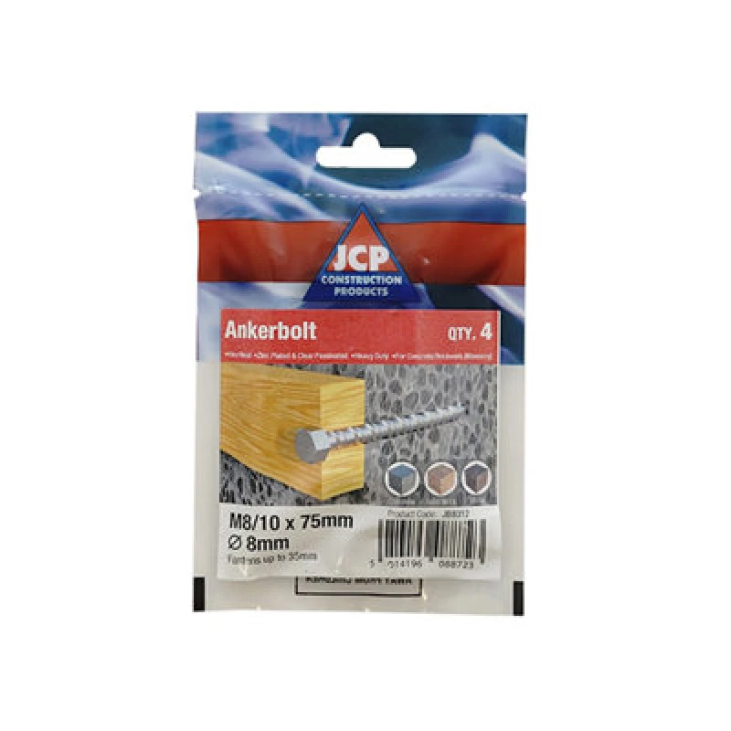 Image of Jcp Fixings Ankerbolts Hexagon Head Bzp - 8/10 X 100mm - Fjjbjab08/10100 -