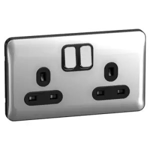 Image of Schneider LSD 2G 13A Double Pole Switched Socket Black Insert Polished Chrome - GGBL3020DBPC