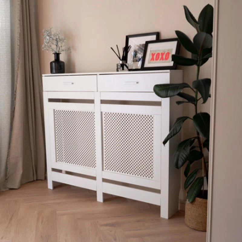 Image of Jack Stonehouse White Diamond Mdf Radiator Cover With Drawer - Medium - 112Cm (W) X 81.5Cm (H) X 19Cm (D)