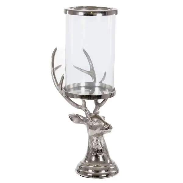 Image of Hill Tall Silver Stag Candle Hurricane Lantern HI-22220